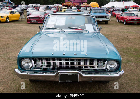 The front of a 1961 Ford Falcon car at an American car show on 4th July 'Independence day' in Tatton Park, Cheshire. Stock Photo