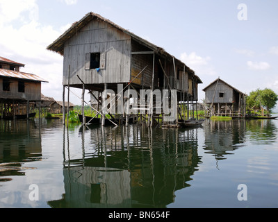 Stilted houses on Inle lake in Myanmar Stock Photo