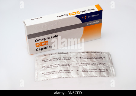 capsules containing Omeprazole as gastro - resistant granules Stock Photo