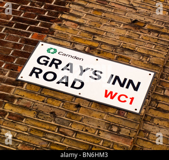 Gray's Inn Road WC1 street sign on a brick wall in King's Cross north London England UK Stock Photo