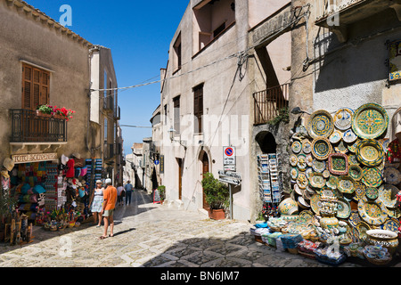 Typical street in the historic old town of Erice, Trapani region, North West Coast, Sicily, Italy Stock Photo