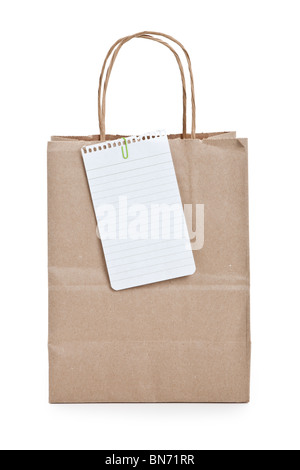 Brown paper shopping bag and note paper Stock Photo