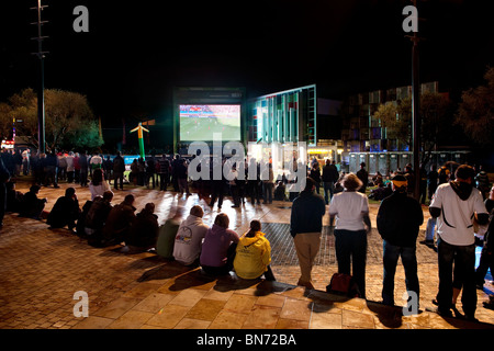 German and Serbian supporters watching the Germany v Serbia World Cup 2010 game at the Northbridge Piazza Soccer Live Site Stock Photo