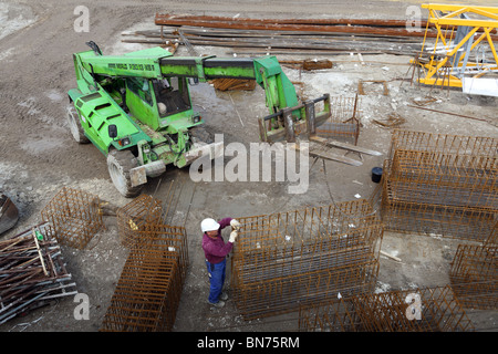 Steel reinforcement for reinforced concrete on a construction site, Bremerhaven, Germany Stock Photo
