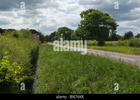 War of the Roses. The English Civil War, Battle of Bosworth Field. NEW SITE  is where War of the Roses took place. Old Roman Road known as Fenn Lanes. Fenn Lane Farm in distance.(just red brick building) 2010, 2010s UK HOMER SYKES Stock Photo