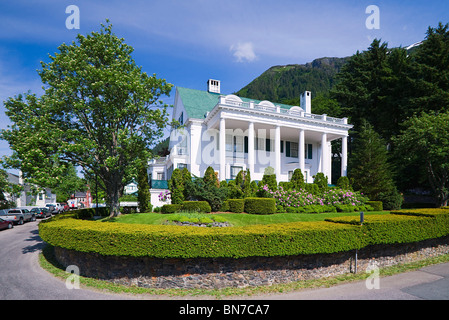 View of the side yard of Alaska's Governor's Mansion in Juneau, Alaska Southeast, Summer. Stock Photo