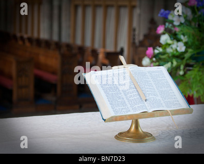 Bible open on altar Stock Photo