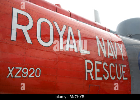 Royal Navy Rescue Westland Sea King HU5 helicopter XZ920 visiting Bangor Northern Ireland UK Stock Photo