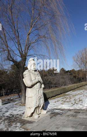 China, Beijing, Ming Dynasty Tombs, Changling Tomb, statues of a soldier lining the sacred way Stock Photo