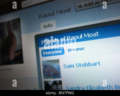 Roaul Moat's Facebook page with friends list including Sam Stobbart. Stock Photo