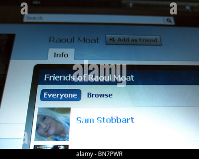 Roaul Moat's Facebook page with friends list including Sam Stobbart. Stock Photo