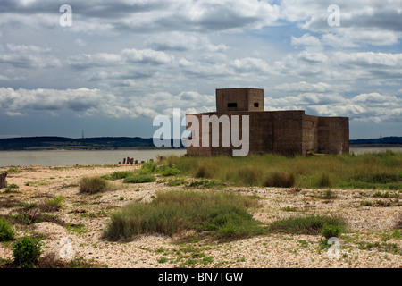 World war two Pillbox overlooking the river Swale at Shellness. Stock Photo