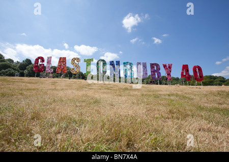 Glastonbury 40 sign above the Park Stage, Glastonbury Festival 2010 Stock Photo