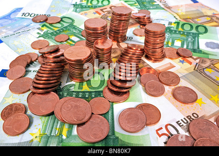 Money in the Euro currency as bank notes and coins, Belgium Stock Photo