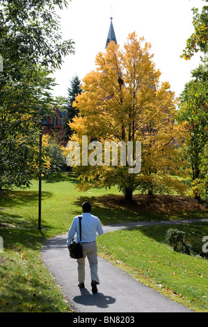 Student Walking on Cornell University Campus Ithaca New York Finger Lakes Region Stock Photo