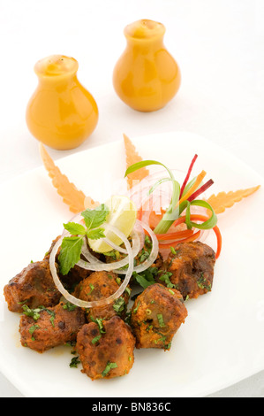 Mutton Boti Kebab - Tender morsels of kid lamb, marinated with traditional tandoori spices & honey & grilled on skewer Stock Photo