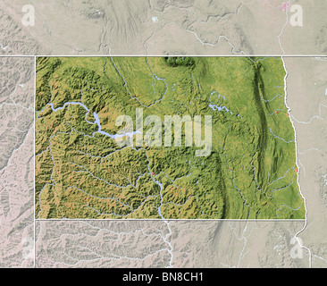 North Dakota, shaded relief map. Stock Photo