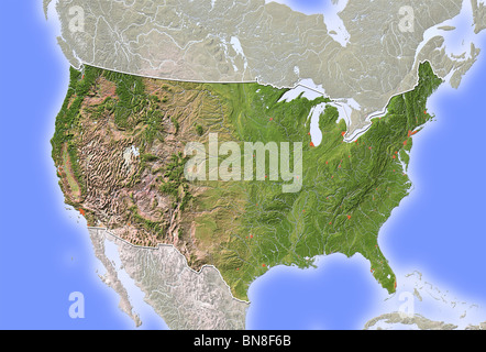 USA, shaded relief map. Stock Photo