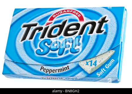 Packet of 14 Trident soft peppermint sugarfree chewing gum Stock Photo