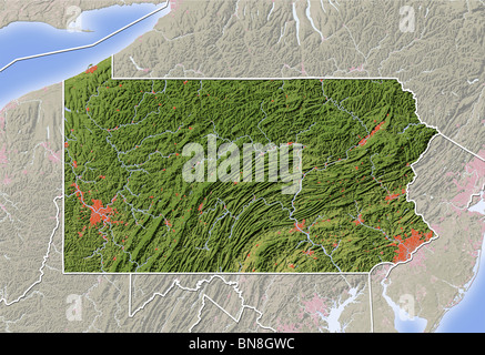 Pennsylvania, shaded relief map. Stock Photo