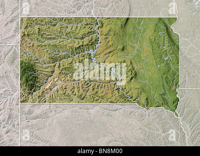 South Dakota, shaded relief map. Stock Photo