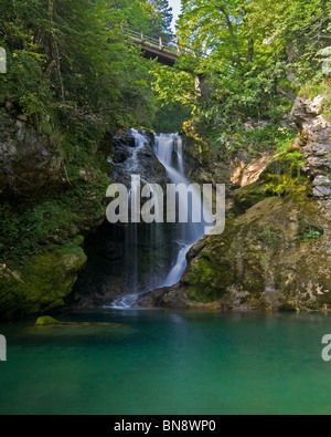 The Sum waterfall at the lower end of the Vintgar gorge near Bled, Slovenia. Stock Photo