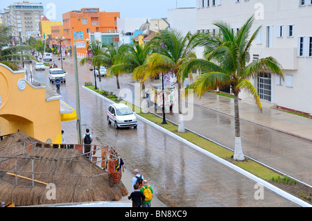 Main Street in Cozumel Mexico near Caribbean Cruise Ships Stock Photo