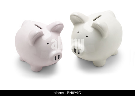 Pair of piggy banks on white abckground Stock Photo