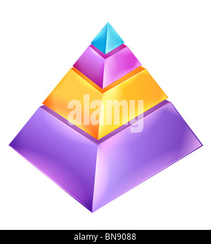 3D Pyramid Chart (6 sections,red, orange,green,blue,purple) Stock Photo