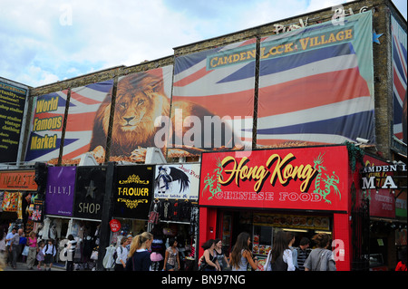 People shopping in Camden High Street opposite Camden Lock, North London. Stock Photo