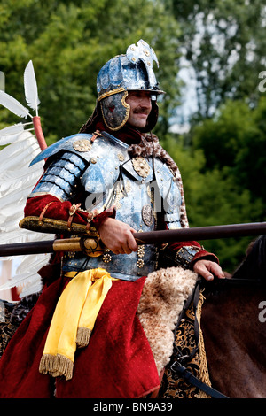 Polish hussar elite cavalry knight at Battle of Klushino - 400 years festival in Warsaw, Poland, 3-4 of July 2010. Stock Photo