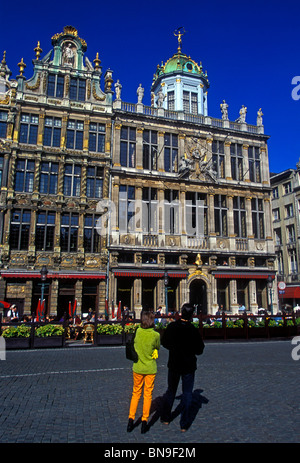 Belgians, Belgian people, tourists, Guild Houses, GrandPlace, Grand Place, city of Brussels, Brussels, Brussels Capital Region, Belgium, Europe Stock Photo