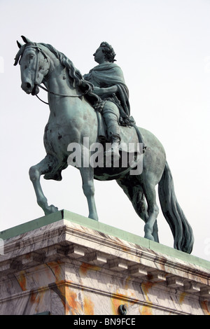 Equestrian statue of king Frederick V of Denmark, Amelienborg Palace, Copenhagen. Stock Photo