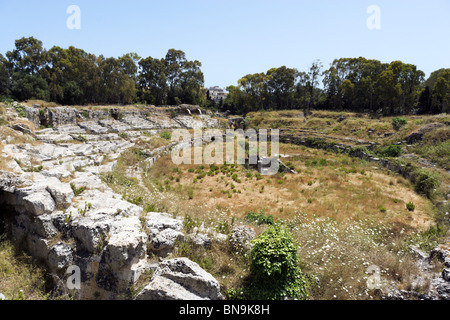 The Roman Amphitheatre, Parco Archeologico della Neapolis, Syracuse, Sicily, Italy Stock Photo