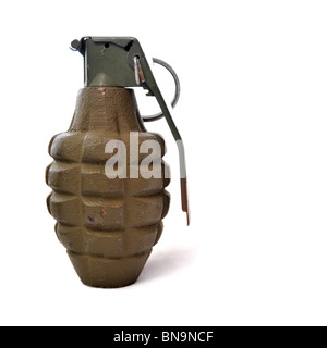 Metal green grenade isolated on white photo Stock Photo