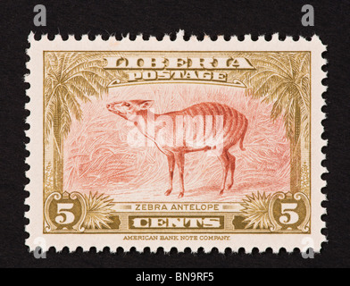 Postage stamp from Liberia depicting a zebra antelope. Stock Photo