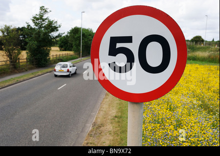 Fifty (50) miles per hour speed limit road sign on white background ...