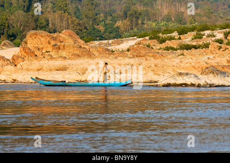 A Mekong river fisherman, Laos Stock Photo