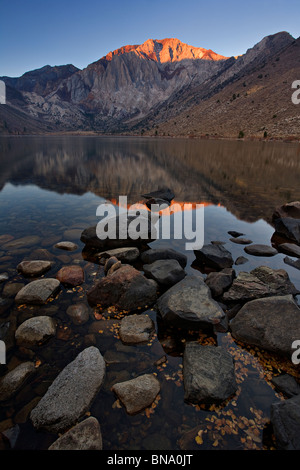 Sunrise at Convict Lake Sierra mountians in the background. Stock Photo