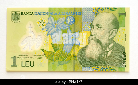 Romania One 1 Leu Bank Note. Stock Photo