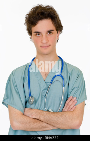 Male nurse portrait with stethoscope. Stock Photo
