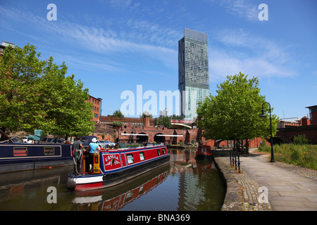 The bridgewater canal at Castlefields Manchester with the Beetham Tower in the background