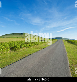 Hay Bluff Road with Hay Bluff in distance, Black Mountains, Near Hay-on-Wye, Powys, Wales Stock Photo