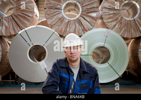 ArcelorMittal: production of steel coils; store of complete steel coils ready for shipping Stock Photo