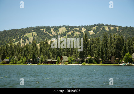 The ski slopes have no snow on them in the summer at Big Bear Lake, California, USA Stock Photo