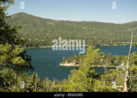 View of the lake from a higher elevation at Big Bear Lake, California, USA Stock Photo