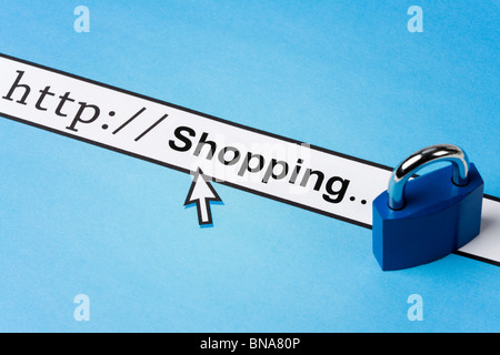 Computer Screen, concept of online shopping security Stock Photo
