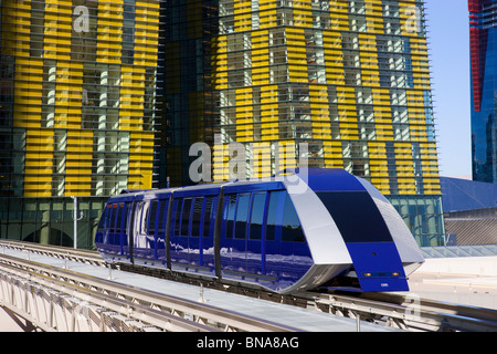 Tram with Veer Towers in the background, City Center, Las Vegas, Nevada. Stock Photo