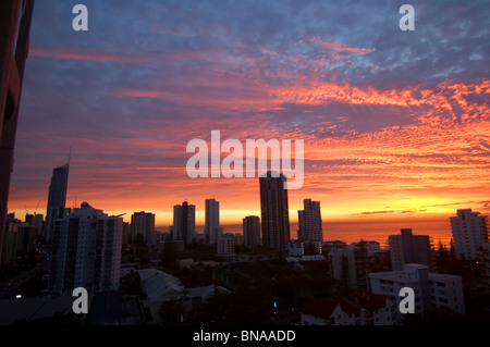 Modern coastal city at dawn, including Q1, Surfers Paradise, Gold Coast, Queensland, Australia Stock Photo