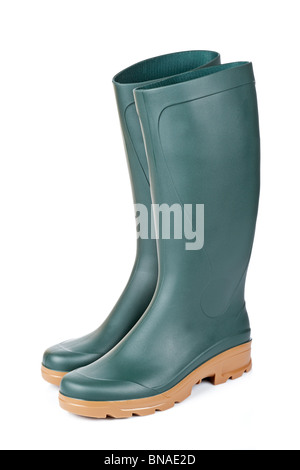 Green rubber boots isolated on white background Stock Photo - Alamy